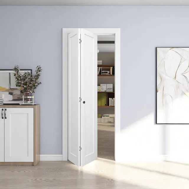 Main image of 30in. x 80in. Bifold Door, 1 Panel Primed Bifold Interior Doors, Hollow Core Bi Fold Closet Door with Hardware Kit Include, Folding Doors for Laundry, Pantry & Bedroom