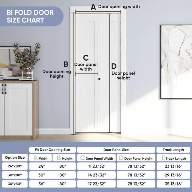 Alt view image 5 of 6 - 30in. x 80in. Bifold Door, 1 Panel Primed Bifold Interior Doors, Hollow Core Bi Fold Closet Door with Hardware Kit Include, Folding Doors for Laundry, Pantry & Bedroom