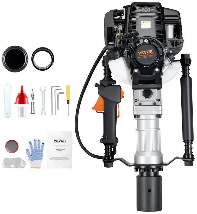 Main image of 37.77cc Gas-Powered T Post Driver, 4-Stroke Engine Gasoline Fence Piling Pounder, with 2 Post Driving Head(55/70 mm), 1000W Portable Piledriver for Farm, Ranch Fencing, Road Improvements