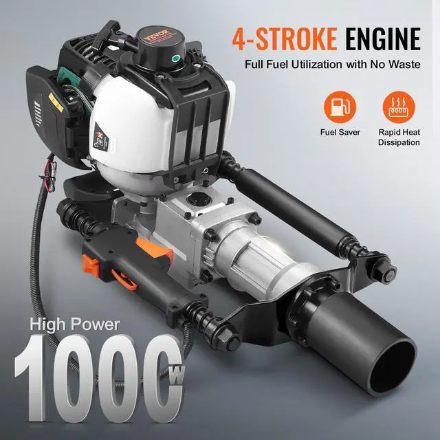 Alt view image 4 of 6 - 37.77cc Gas-Powered T Post Driver, 4-Stroke Engine Gasoline Fence Piling Pounder, with 2 Post Driving Head(55/70 mm), 1000W Portable Piledriver for Farm, Ranch Fencing, Road Improvements