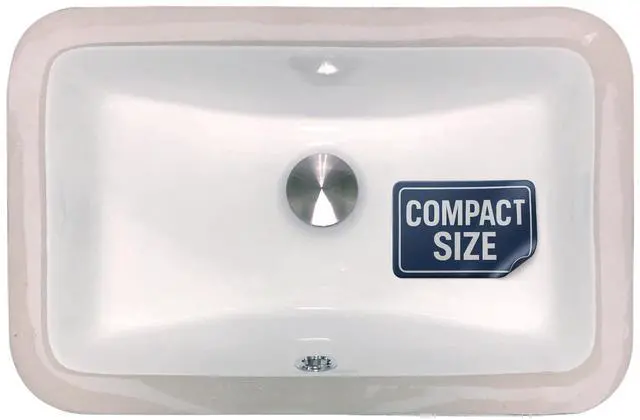Main image of UM-159-W Small Undermount Bathroom Sink 15" x 9" Interior Rectangular Bowl, Ceramic Bath Sink for Vanity, w Overflow, High Gloss White Vitreous China, Scratch & Stain Resistant