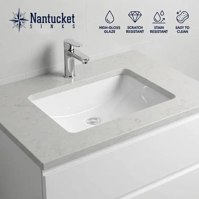 Alt view image 5 of 6 - UM-159-W Small Undermount Bathroom Sink 15" x 9" Interior Rectangular Bowl, Ceramic Bath Sink for Vanity, w Overflow, High Gloss White Vitreous China, Scratch & Stain Resistant