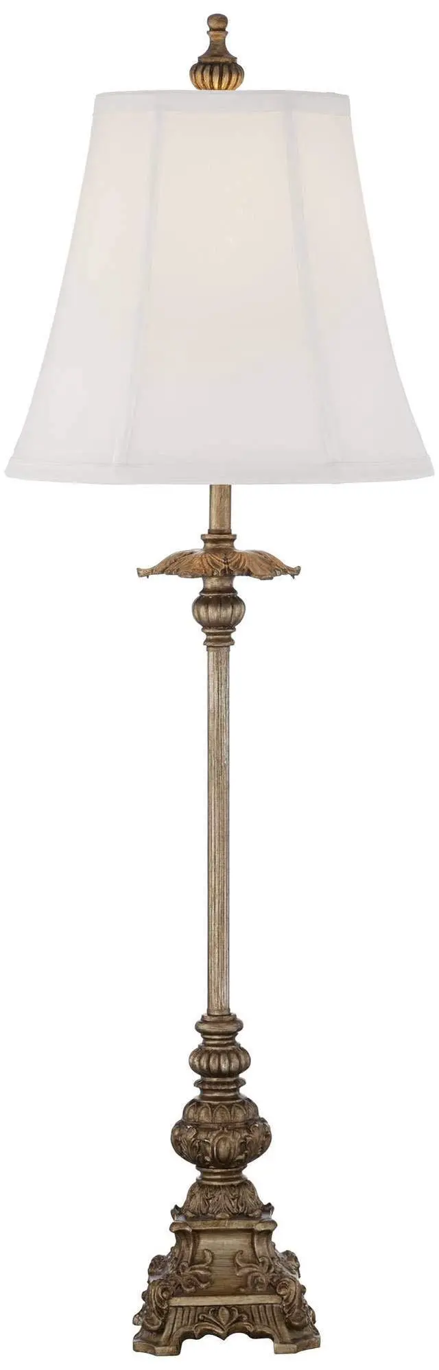 Alt view image 3 of 5 - Juliette Traditional French Country Style Buffet Table Lamps 36.5" Tall Skinny Set of 2 Antique Gold Ornate Base White Fabric Bell Shade Decor for Living Room House Home Dining