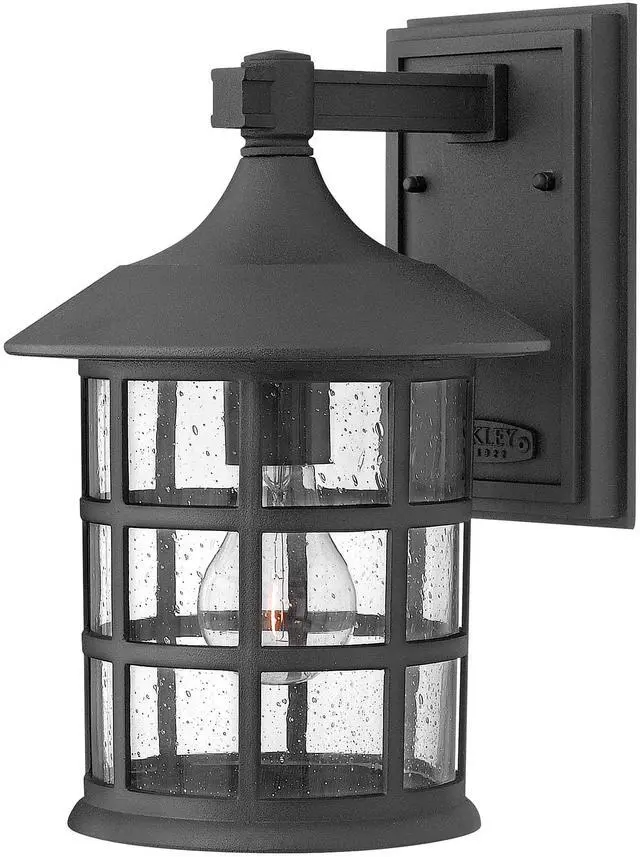 Main image of Freeport Small Outdoor Wall Mount Lantern, New England Design, Cast Aluminum, Clear Seedy Glass, Black