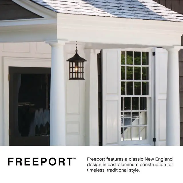 Alt view image 6 of 6 - Freeport Small Outdoor Wall Mount Lantern, New England Design, Cast Aluminum, Clear Seedy Glass, Black