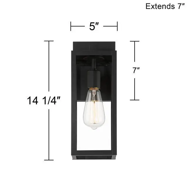 Alt view image 4 of 6 - Titan Modern Industrial Outdoor Wall Lights Fixtures Set of 2 Mystic Black Metal Damp Rated 14" Clear Glass Exterior House Porch Patio Outside Deck Garage Yard Front Door Home