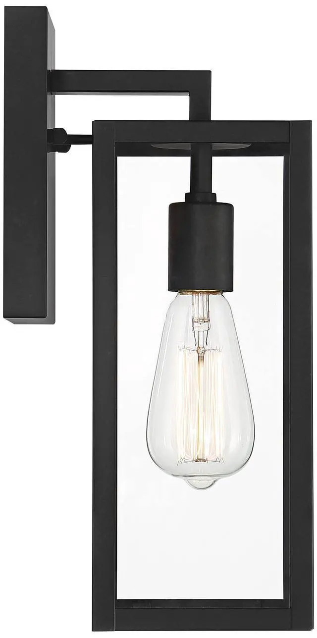 Alt view image 6 of 6 - Titan Modern Industrial Outdoor Wall Lights Fixtures Set of 2 Mystic Black Metal Damp Rated 14" Clear Glass Exterior House Porch Patio Outside Deck Garage Yard Front Door Home
