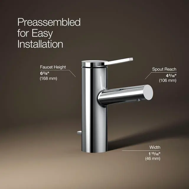 Alt view image 3 of 6 - K-99491-4-CP Elate Single-Handle Bathroom Sink Faucet, Pop-Up Drain, 1.2 GPM, Single Lever Handle, Sleek Design, Polished Chrome
