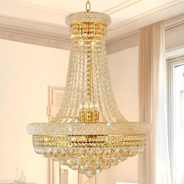 Main image of 24'' Gold Crystal Chandelier Lighting, 13-Light Modern Gold French Empire Foyer Chandelier, Crystal Raindrop Hanging Pendant Light Fixture for Dining Living Room Bedroom Kitchen Shop