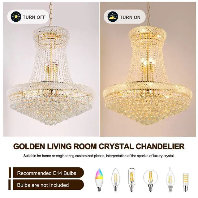 Alt view image 3 of 6 - 24'' Gold Crystal Chandelier Lighting, 13-Light Modern Gold French Empire Foyer Chandelier, Crystal Raindrop Hanging Pendant Light Fixture for Dining Living Room Bedroom Kitchen Shop