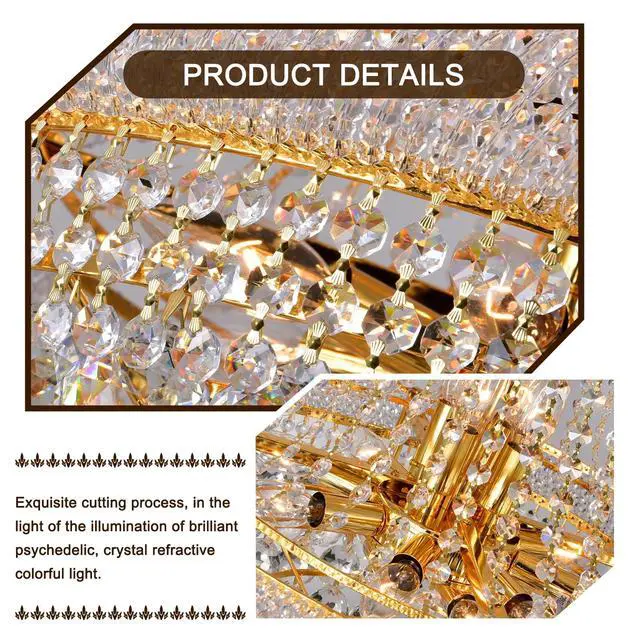 Alt view image 5 of 6 - 24'' Gold Crystal Chandelier Lighting, 13-Light Modern Gold French Empire Foyer Chandelier, Crystal Raindrop Hanging Pendant Light Fixture for Dining Living Room Bedroom Kitchen Shop