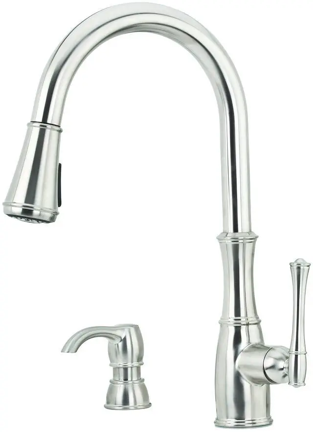 Main image of Wheaton Kitchen Faucet with Pull Down Sprayer and Soap Dispenser, Single Handle, High Arc, Stainless Steel Finish, GT529WH1S