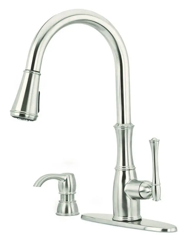 Alt view image 2 of 6 - Wheaton Kitchen Faucet with Pull Down Sprayer and Soap Dispenser, Single Handle, High Arc, Stainless Steel Finish, GT529WH1S
