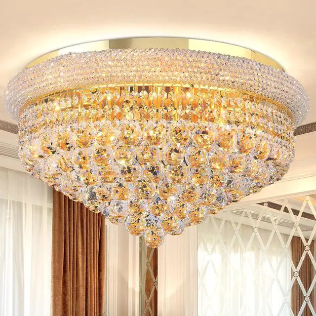 Main image of 24'' Gold Crystal Round Chandelier Flush Mount LED Ceiling Light with 3 Dimmble Lighting Fixture for Dining Living Room Bedroom Kitchen Foyer Hallway