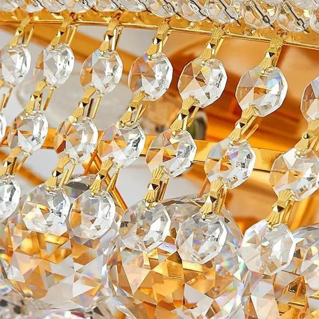 Alt view image 4 of 6 - 24'' Gold Crystal Round Chandelier Flush Mount LED Ceiling Light with 3 Dimmble Lighting Fixture for Dining Living Room Bedroom Kitchen Foyer Hallway