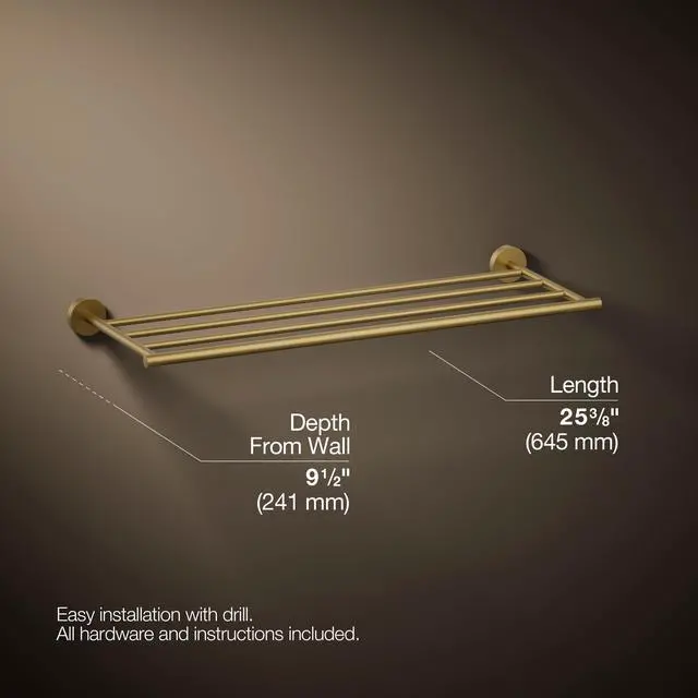 Alt view image 4 of 6 - K27294-2MB Elate 25-3/8" Metal Towel Rack Vibrant Brushed Moderne Brass