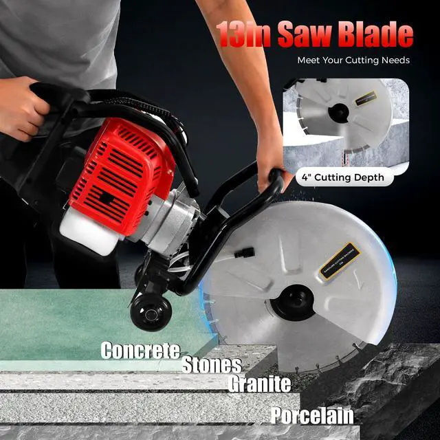 Alt view image 3 of 6 - 16In Gas Concrete Saw,1400w Concrete Gas Powered Cut-Off Saw with Blade and Directional Wheel, 2-Stroke 52cc Engine Cement Masonry Wet Dry Machine,4" Cut Depth,Motor Circular Cutter For Stone, Brick
