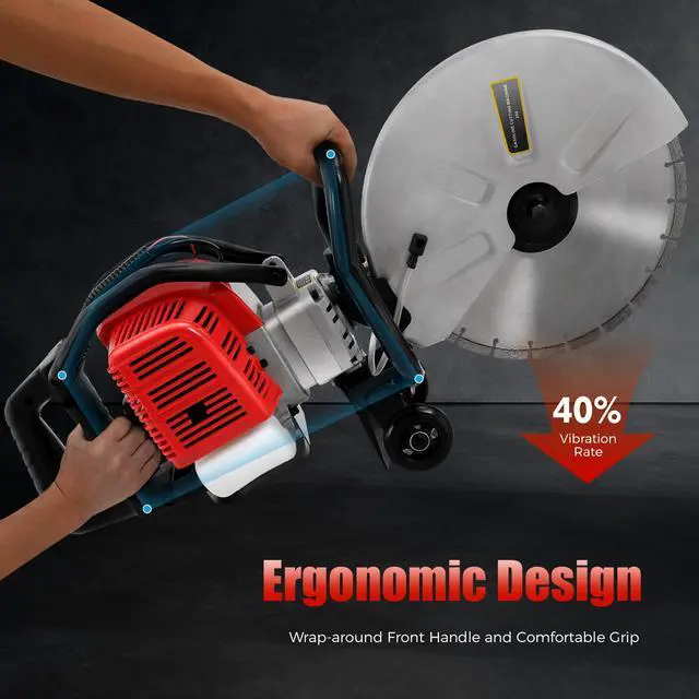 Alt view image 4 of 6 - 16In Gas Concrete Saw,1400w Concrete Gas Powered Cut-Off Saw with Blade and Directional Wheel, 2-Stroke 52cc Engine Cement Masonry Wet Dry Machine,4" Cut Depth,Motor Circular Cutter For Stone, Brick