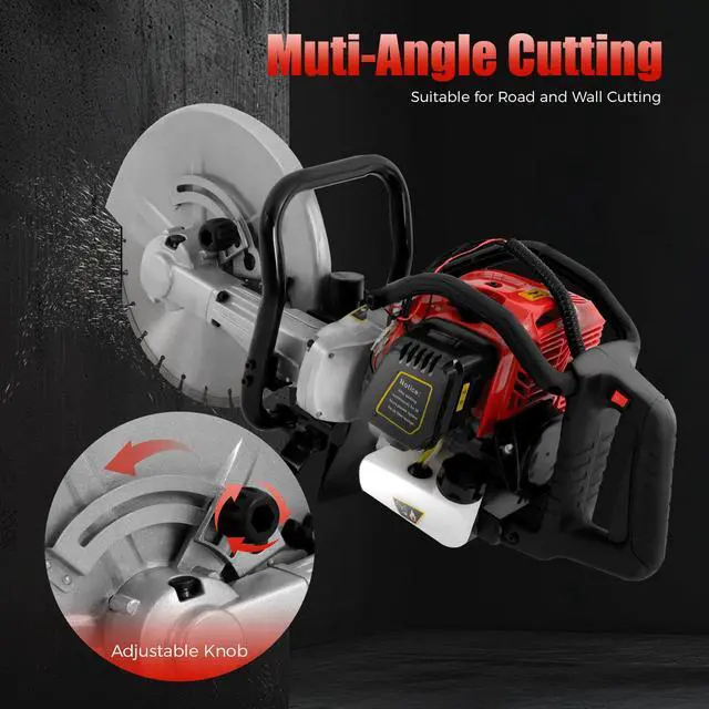 Alt view image 6 of 6 - 16In Gas Concrete Saw,1400w Concrete Gas Powered Cut-Off Saw with Blade and Directional Wheel, 2-Stroke 52cc Engine Cement Masonry Wet Dry Machine,4" Cut Depth,Motor Circular Cutter For Stone, Brick