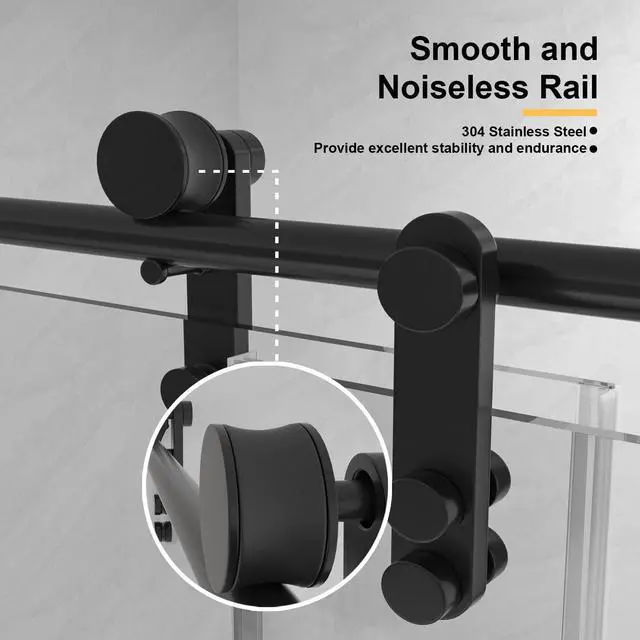 Alt view image 3 of 6 - 56-60" W x 76" H Frameless Shower Door, Sliding Shower Door with 5/16" (8mm) Clear SGCC Tempered Glass Stainless Steel Hardware Waterproof Seal Explosion-Proof Film, Glass Shower Door