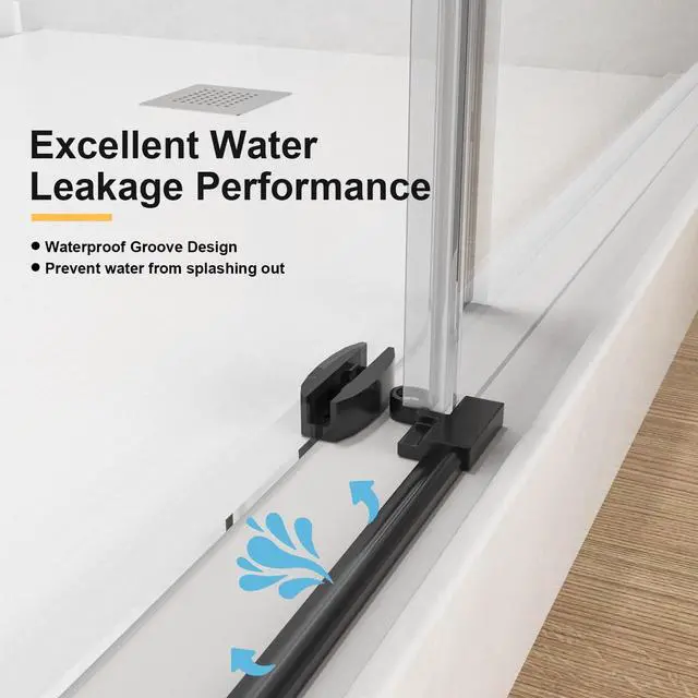Alt view image 4 of 6 - 56-60" W x 76" H Frameless Shower Door, Sliding Shower Door with 5/16" (8mm) Clear SGCC Tempered Glass Stainless Steel Hardware Waterproof Seal Explosion-Proof Film, Glass Shower Door