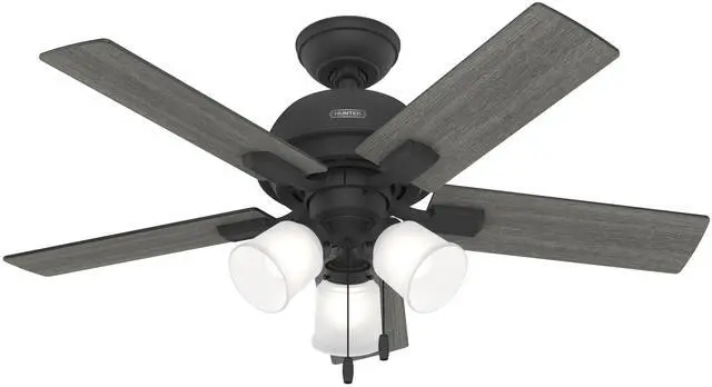 Main image of 44 inch Indoor Ceiling Fan with LED Lights - Black Ceiling Fan with Pull Chain, For Bedroom or Living Room, Standard Mount, No Remote, 5 Blades, Includes Bulbs - Crystal Peak 52351, Matte Black