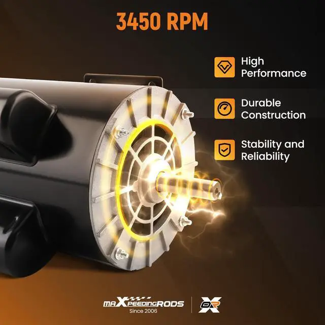 Alt view image 2 of 6 - 5HP SPL Air Compressor Electric Motor, 56 Frame 3450RPM, 230V 15.0Amps Voltage, 5/8" Keyed Shaft, CCW Rotation, 1.88" Shaft Length for Air Compressors