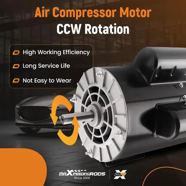 Alt view image 3 of 6 - 5HP SPL Air Compressor Electric Motor, 56 Frame 3450RPM, 230V 15.0Amps Voltage, 5/8" Keyed Shaft, CCW Rotation, 1.88" Shaft Length for Air Compressors