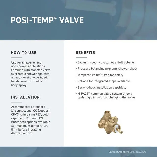 Alt view image 5 of 6 - T2693 Voss Posi-Temp Pressure Balancing Tub and Shower Trim Kit, Valve Required, Chrome