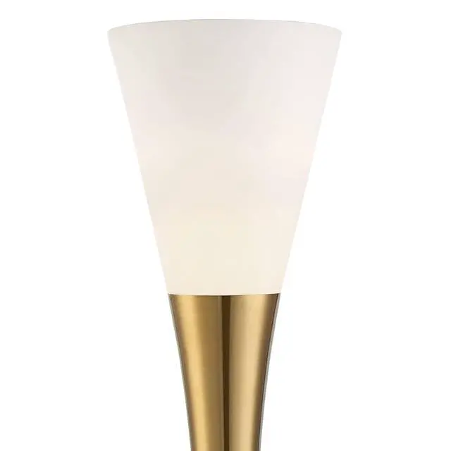 Alt view image 3 of 6 - Piazza Mid Century Modern Glam Style Torchiere Floor Lamp 72.5" Tall Black Antique Brass Metal White Glass Shade for Living Room Reading House Bedroom Home Office
