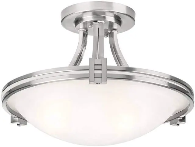 Main image of Deco Modern Ceiling Light Semi Flush-Mount Fixture 16" Wide Brushed Nickel 2-Light White Marbleized Glass Bowl Shade for Bedroom Kitchen Living Room Hallway Dining Bathroom
