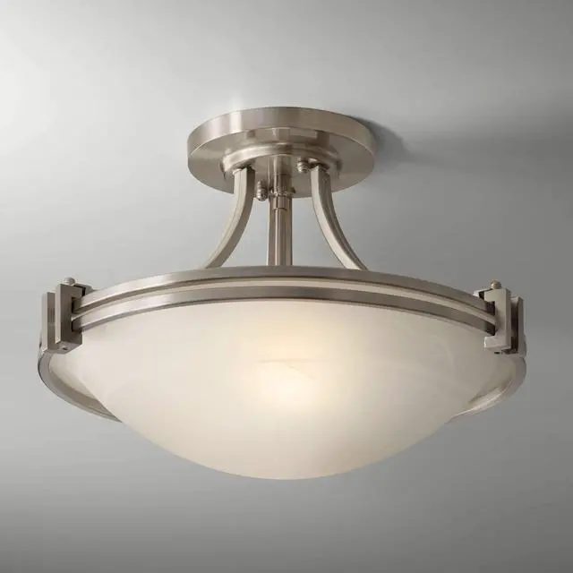 Alt view image 2 of 6 - Deco Modern Ceiling Light Semi Flush-Mount Fixture 16" Wide Brushed Nickel 2-Light White Marbleized Glass Bowl Shade for Bedroom Kitchen Living Room Hallway Dining Bathroom