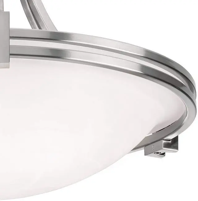 Alt view image 3 of 6 - Deco Modern Ceiling Light Semi Flush-Mount Fixture 16" Wide Brushed Nickel 2-Light White Marbleized Glass Bowl Shade for Bedroom Kitchen Living Room Hallway Dining Bathroom