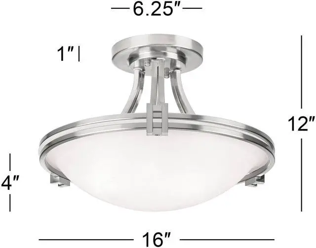 Alt view image 4 of 6 - Deco Modern Ceiling Light Semi Flush-Mount Fixture 16" Wide Brushed Nickel 2-Light White Marbleized Glass Bowl Shade for Bedroom Kitchen Living Room Hallway Dining Bathroom