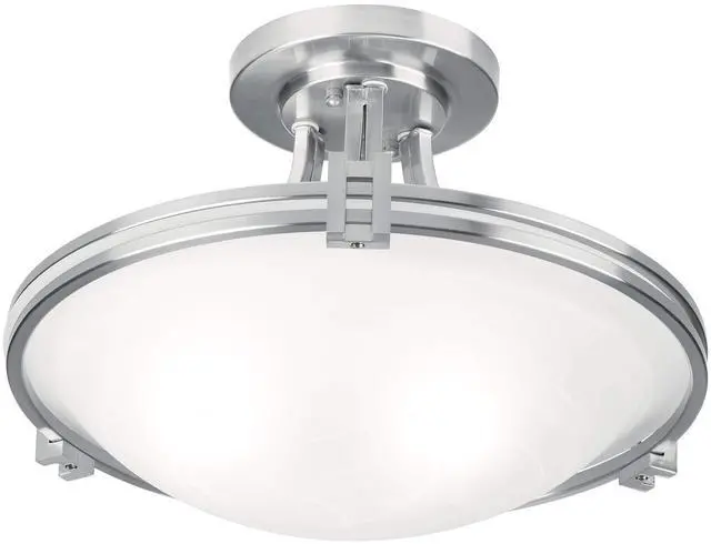 Alt view image 5 of 6 - Deco Modern Ceiling Light Semi Flush-Mount Fixture 16" Wide Brushed Nickel 2-Light White Marbleized Glass Bowl Shade for Bedroom Kitchen Living Room Hallway Dining Bathroom