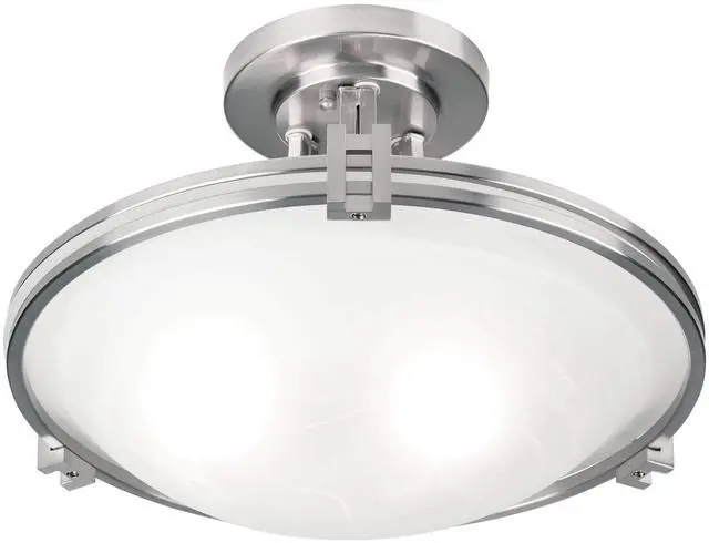 Alt view image 6 of 6 - Deco Modern Ceiling Light Semi Flush-Mount Fixture 16" Wide Brushed Nickel 2-Light White Marbleized Glass Bowl Shade for Bedroom Kitchen Living Room Hallway Dining Bathroom