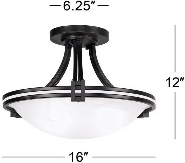 Alt view image 4 of 6 - Deco Modern Close to Ceiling Light Semi Flush Mount Fixture 16" Wide Oil Rubbed Bronze Brown Marbleized Glass Bowl Shade Bedroom Hallway Living Room Dining Room Bathroom Kitchen