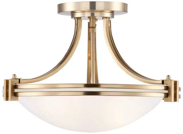 Alt view image 2 of 6 - Deco Mid Century Modern Close to Ceiling Light Semi Flush Mount Fixture 16" Wide Warm Brass Gold White Glass Bowl Shade Bedroom Hallway Living Room Dining Room Bathroom Kitchen