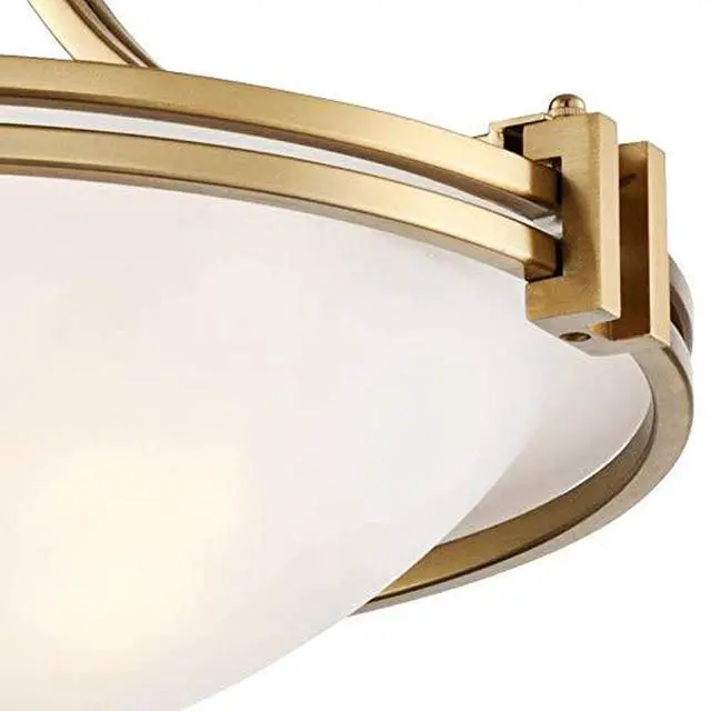 Alt view image 3 of 6 - Deco Mid Century Modern Close to Ceiling Light Semi Flush Mount Fixture 16" Wide Warm Brass Gold White Glass Bowl Shade Bedroom Hallway Living Room Dining Room Bathroom Kitchen