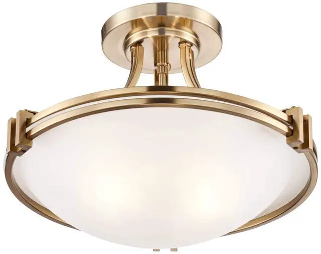 Alt view image 5 of 6 - Deco Mid Century Modern Close to Ceiling Light Semi Flush Mount Fixture 16" Wide Warm Brass Gold White Glass Bowl Shade Bedroom Hallway Living Room Dining Room Bathroom Kitchen