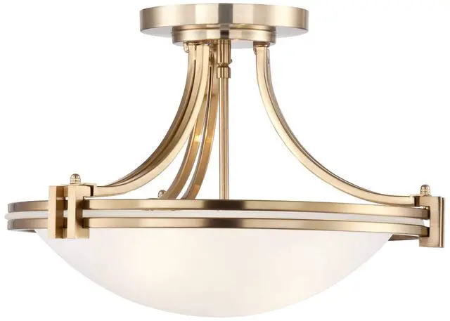 Alt view image 6 of 6 - Deco Mid Century Modern Close to Ceiling Light Semi Flush Mount Fixture 16" Wide Warm Brass Gold White Glass Bowl Shade Bedroom Hallway Living Room Dining Room Bathroom Kitchen