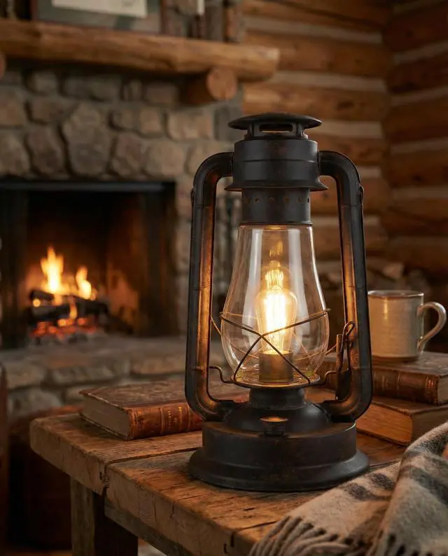 Alt view image 2 of 6 - Electric Lantern Table lamp with dimmer with Hand Finished Rust Patina