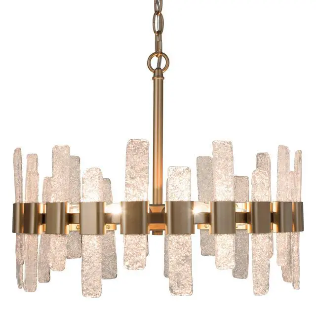 Alt view image 2 of 6 - Gold Chandelier, Modern 6-Light Drum Chandelier Light Fixtures with 22 Luxurious Textured Glass Strips for Dining Room, Kitchen, Foyer, Bedroom and Living Room