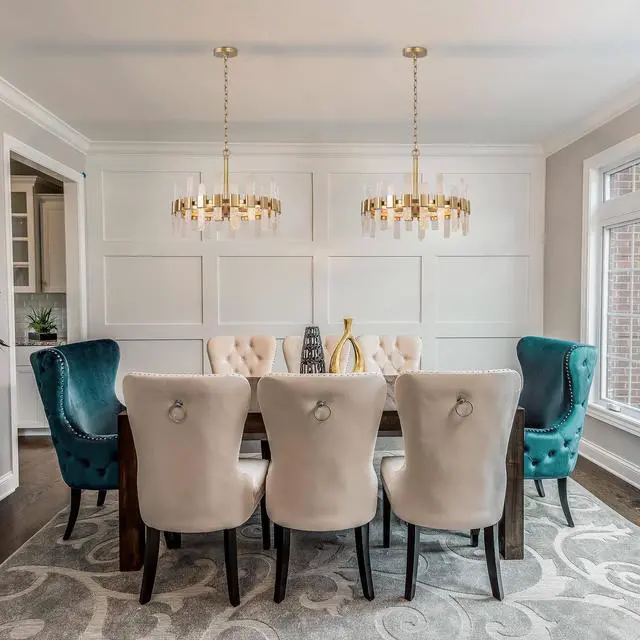 Alt view image 4 of 6 - Gold Chandelier, Modern 6-Light Drum Chandelier Light Fixtures with 22 Luxurious Textured Glass Strips for Dining Room, Kitchen, Foyer, Bedroom and Living Room