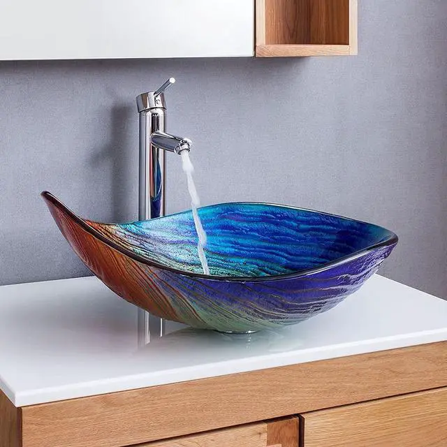 Alt view image 2 of 5 - Tempered Glass Vessel Sink,Multicolor Teardrop-Shaped Bathroom Vanity Wash Sink Above Counter