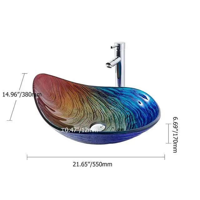 Alt view image 3 of 5 - Tempered Glass Vessel Sink,Multicolor Teardrop-Shaped Bathroom Vanity Wash Sink Above Counter