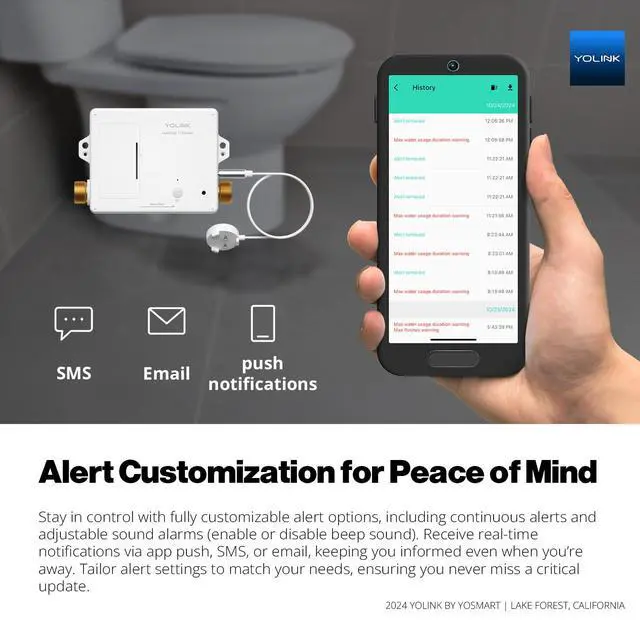 Alt view image 6 of 6 - LeakStop 1-Channel for Toilets/Sinks, Auto Shutoff Valve & Leak Detector, Real-Time Monitoring, LoRa Long-Range, 2 AA Up to 5-Year Battery, App/SMS/Email Alerts Hub Included
