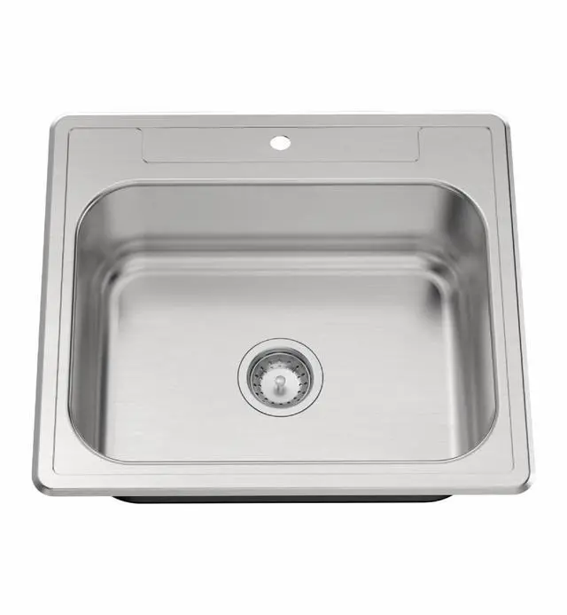 Main image of Zuhnë Fortuna 25 Drop In Utility Laundry Kitchen Sink, Single Bowl 25 x 22 x 8 in, T304 18/10 Stainless Steel, Brushed Finish, 20 Gauge, Single Hole Deck, Sound Dampening Pads, Fast Drain Base