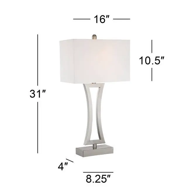 Alt view image 4 of 6 - Roxie Modern 3-Way Table Lamps 31" Tall Set of 2 with Dimmers Brushed Nickel Off White Fabric Rectangular Shade for Bedroom Living Room House Bedside Nightstand Home