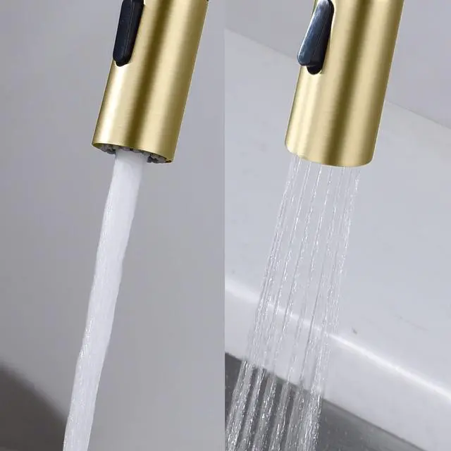 Alt view image 6 of 6 - Pull Down Kitchen Faucet with Single Handle | Solid Brass High Arc Spout | Kitchen Sink Faucet with Pull Down Sprayer | Easy Clean | Brushed Gold Finish, KKF2011